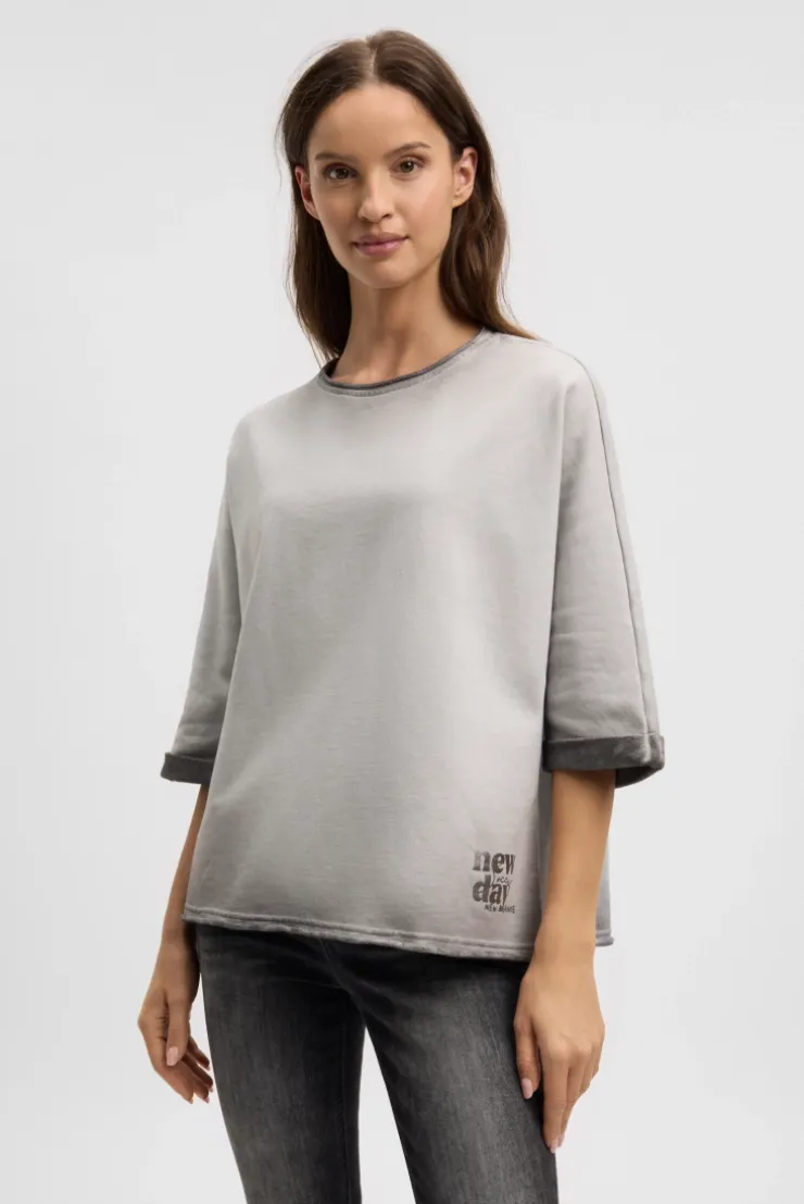 Sweatshirt Oil Dyed mit Kurzarm und Backprint fresh grey