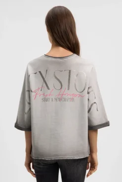 Sweatshirt Oil Dyed mit Kurzarm und Backprint fresh grey