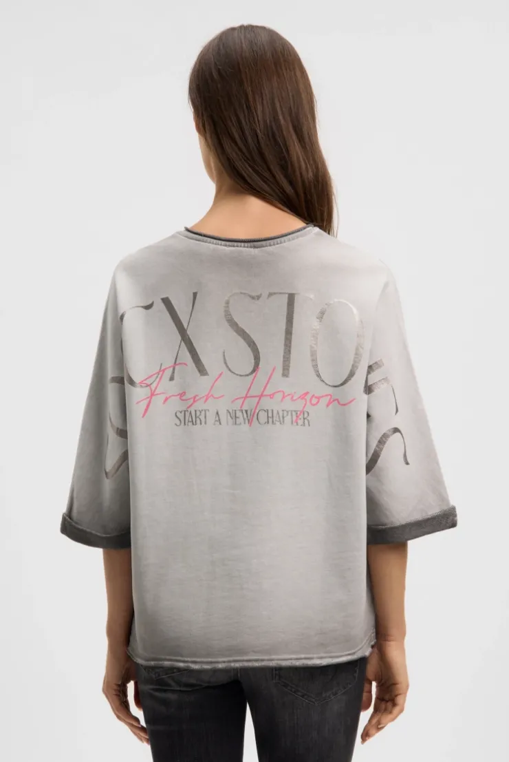 Sweatshirt Oil Dyed mit Kurzarm und Backprint fresh grey