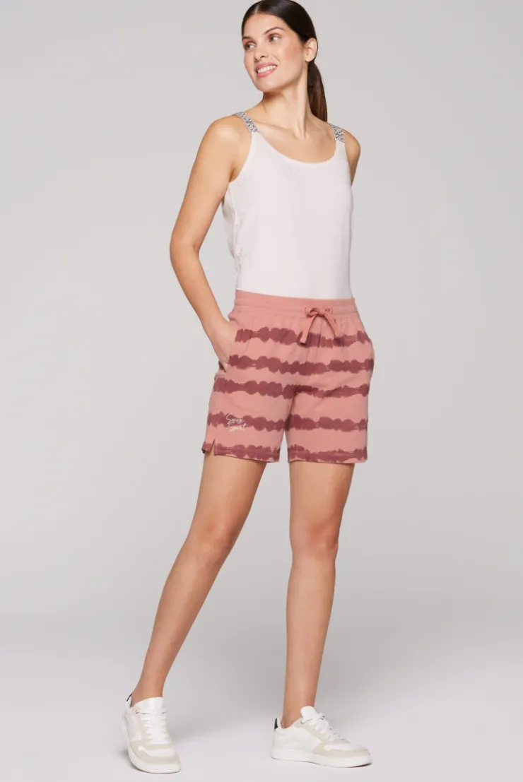 Sweatshorts mit Streifen im Batik-Look beachy red | XL