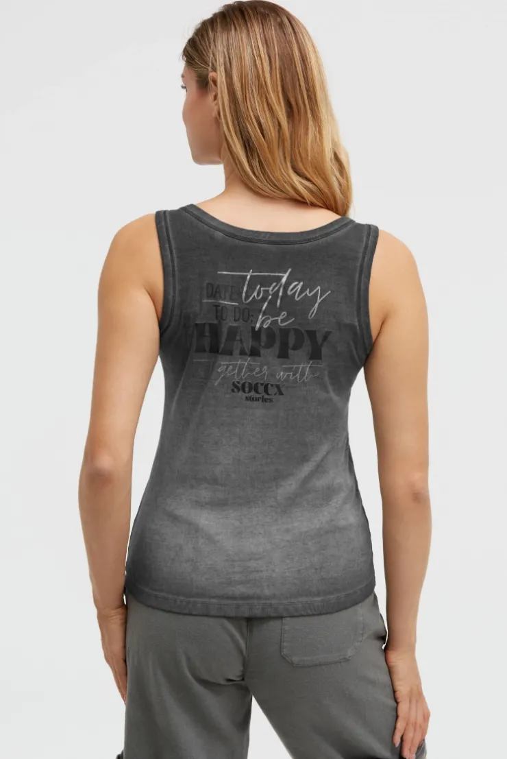 Tanktop mit V-Neck und Rückenprint black