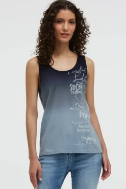 Top Dip Dye mit Label Print blue navy