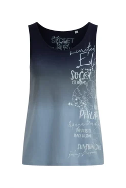 Top Dip Dye mit Label Print blue navy