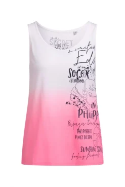 Top Dip Dye mit Label Print neon pink