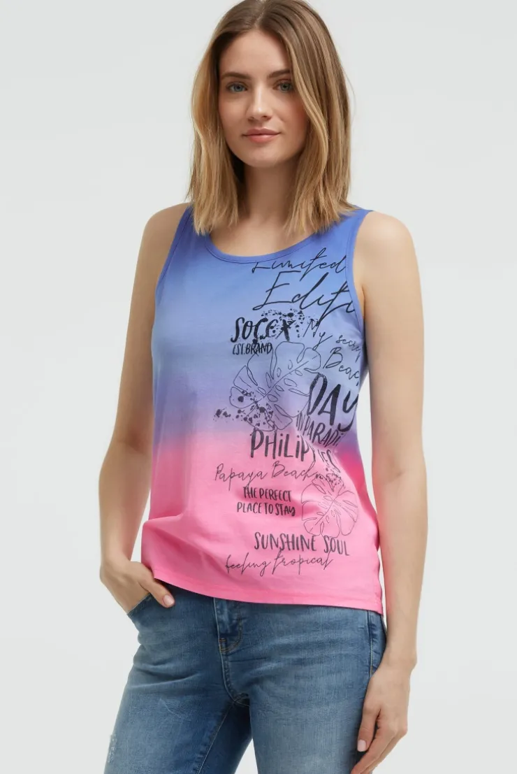 Top Dip Dye mit Label Print vividblue