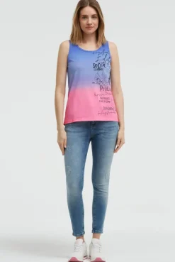 Top Dip Dye mit Label Print vividblue