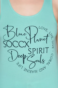 Top mit Label Print flash aqua