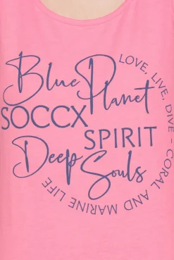 Top mit Label Print neon pink