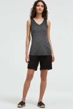 Top mit V-Ausschnitt und Glitter Print black