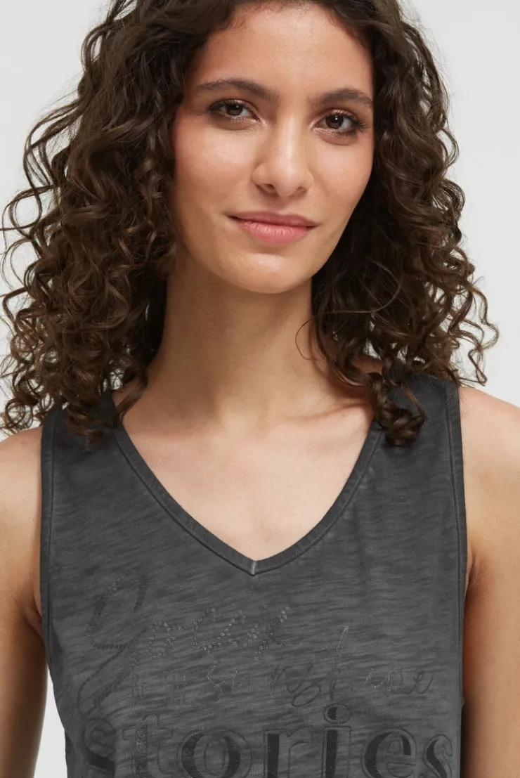 Top mit V-Ausschnitt und Glitter Print black