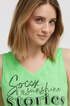 Top mit V-Ausschnitt und Glitter Print neon green