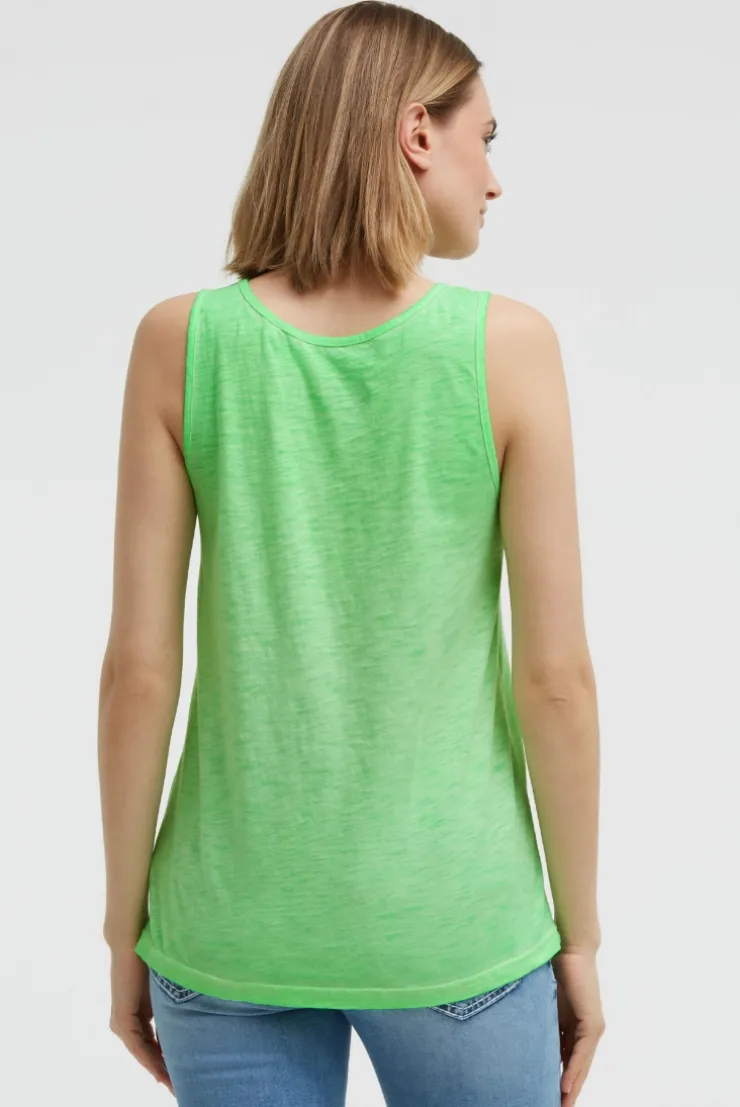 Top mit V-Ausschnitt und Glitter Print neon green