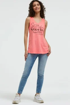 Top mit V-Ausschnitt und Glitter Print neon flame