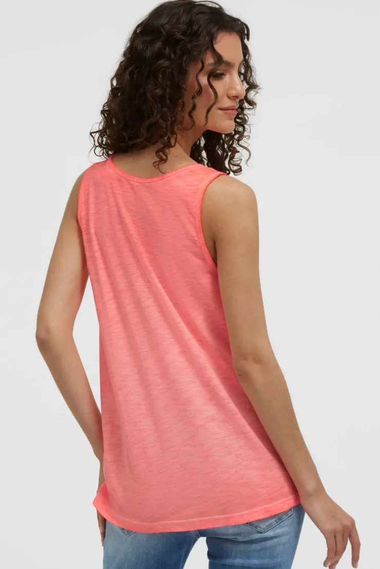 Top mit V-Ausschnitt und Glitter Print neon flame
