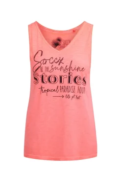 Top mit V-Ausschnitt und Glitter Print neon flame