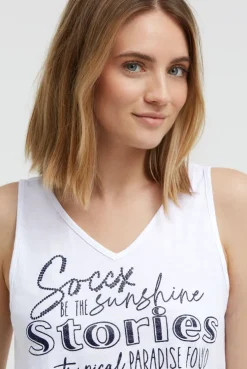Top mit V-Ausschnitt und Glitter Print opticwhite