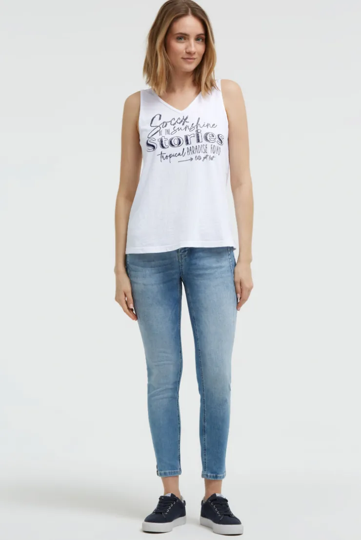 Top mit V-Ausschnitt und Glitter Print opticwhite