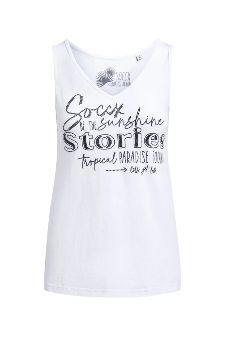 Top mit V-Ausschnitt und Glitter Print opticwhite