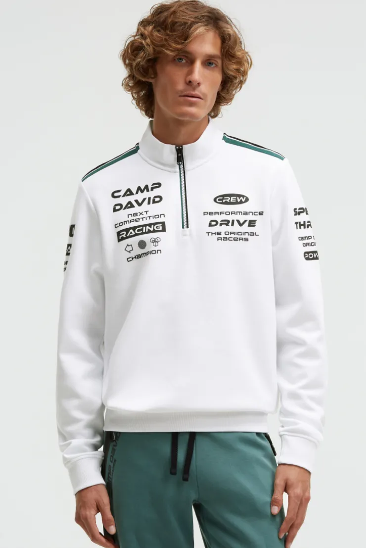 Troyer-Sweatshirt aus Interlock mit Rubber Artworks opticwhite