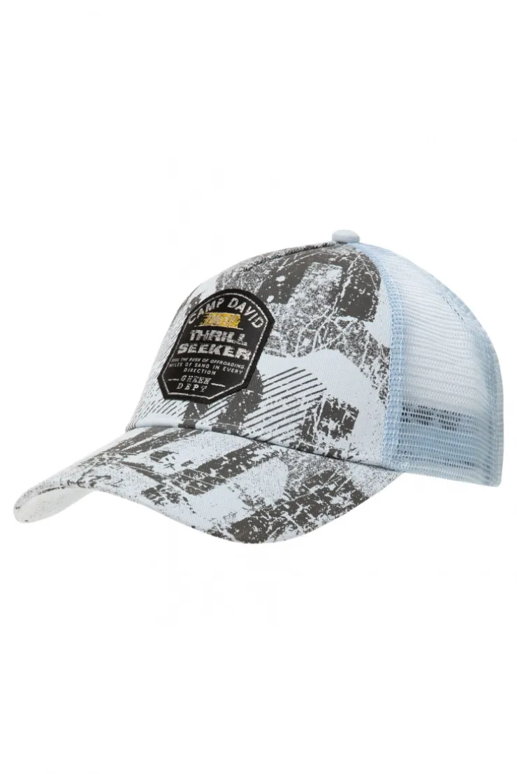 Trucker Cap mit All Over Print und Patch silver blue