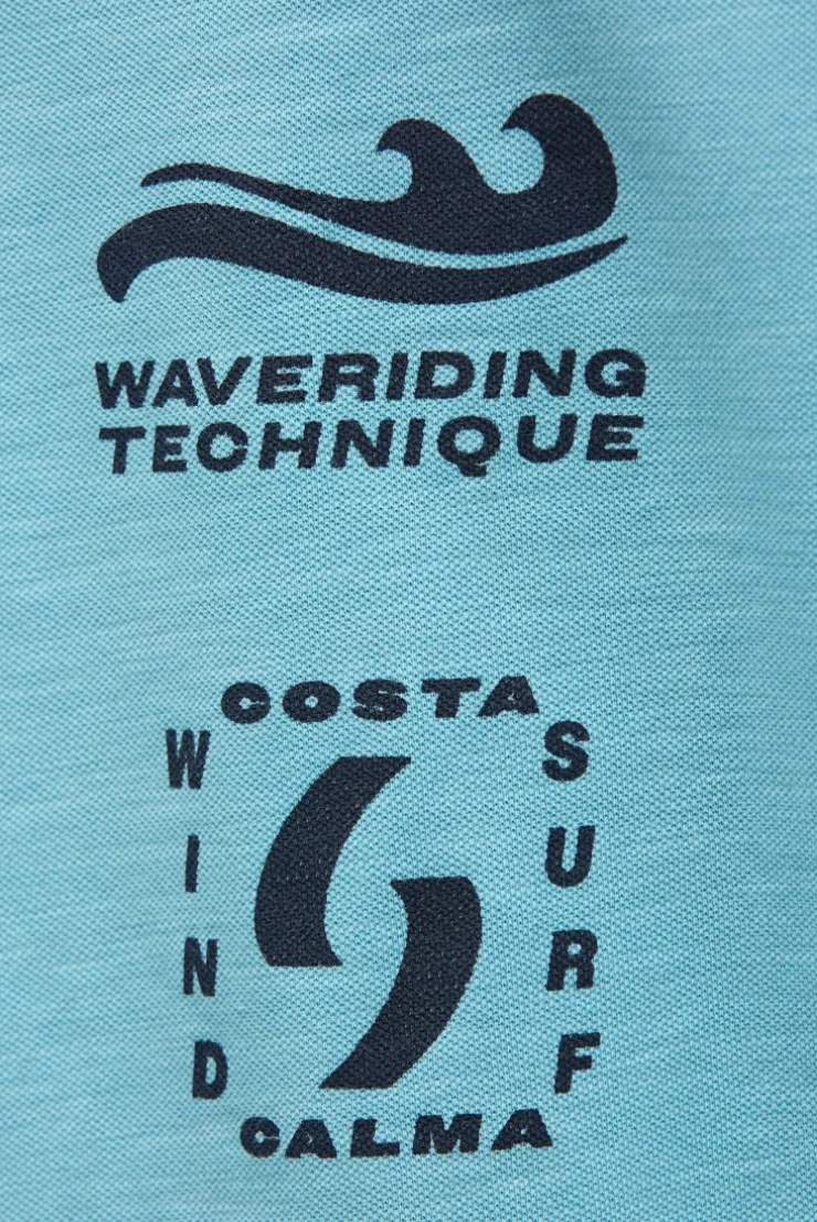 T-Shirt aus Slub-Pikee mit Back - Artwork aqua