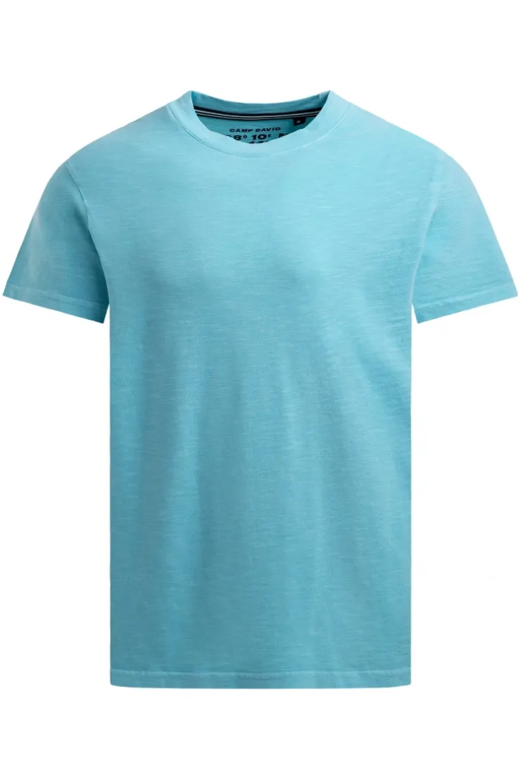 T-Shirt aus Slub-Pikee mit Back - Artwork aqua