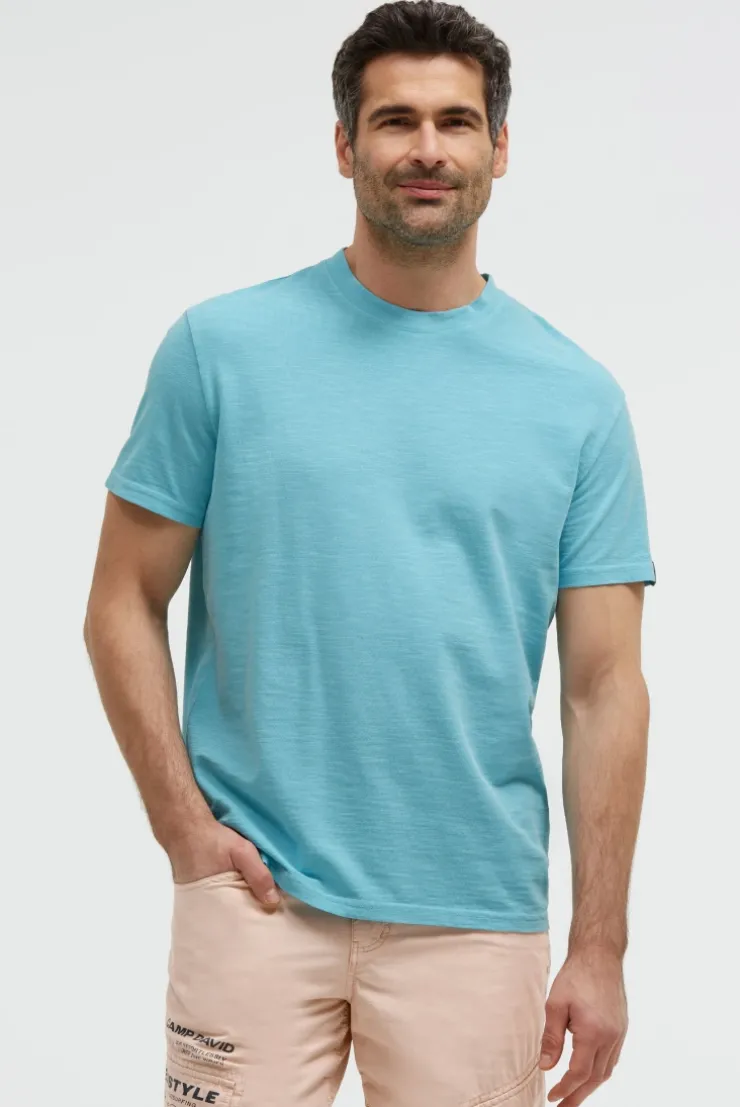 T-Shirt aus Slub-Pikee mit Back - Artwork aqua