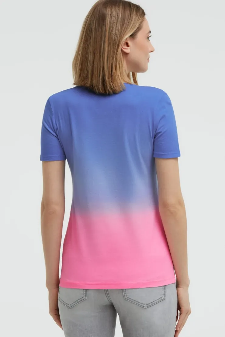 T-Shirt Dip Dye mit V-Ausschnitt und Label Print vividblue