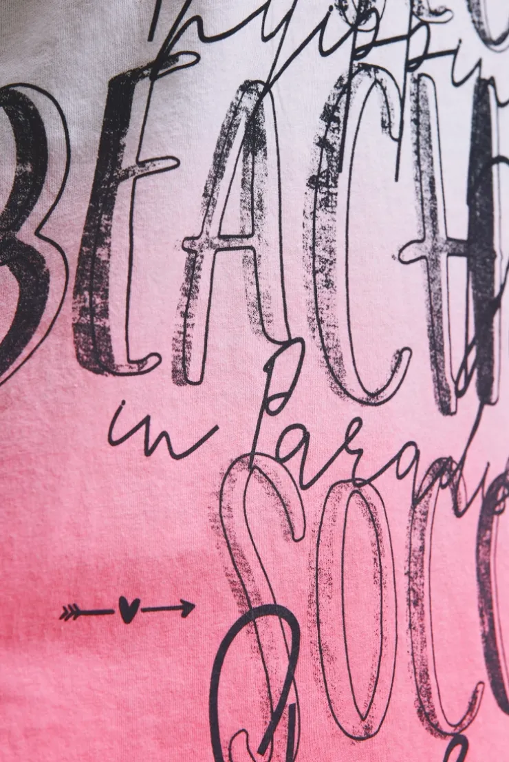 T-Shirt Dip Dye mit V-Ausschnitt und Label Print neon pink