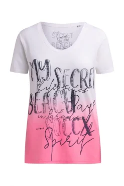 T-Shirt Dip Dye mit V-Ausschnitt und Label Print neon pink