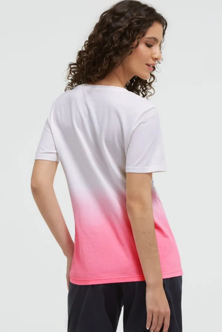 T-Shirt Dip Dye mit V-Ausschnitt und Label Print neon pink