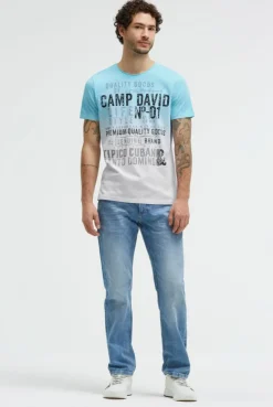 T-Shirt Dip Dye mit Vintage Print aqua splash
