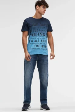 T-Shirt Dip Dye mit Wording Prints blue navy