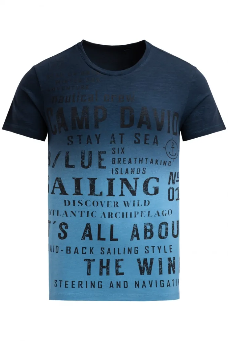 T-Shirt Dip Dye mit Wording Prints blue navy