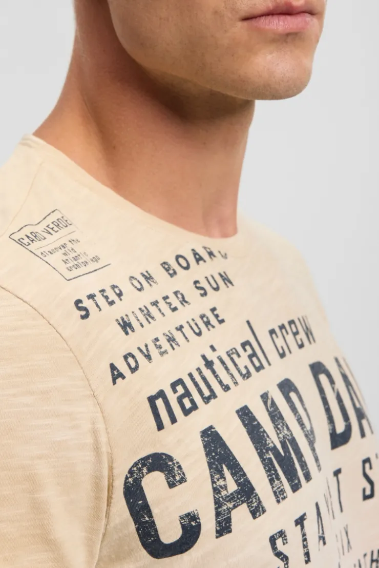 T-Shirt Dip Dye mit Wording Prints sea sand