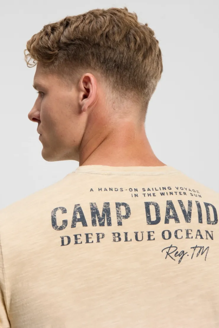 T-Shirt Dip Dye mit Wording Prints sea sand
