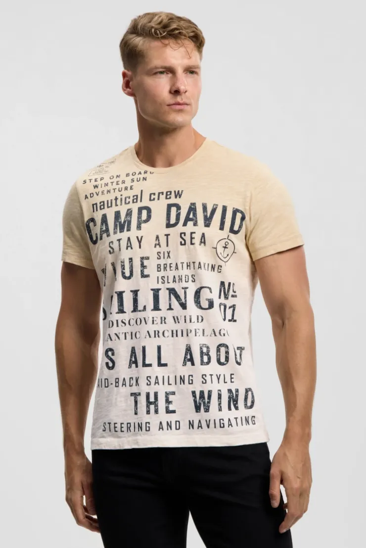T-Shirt Dip Dye mit Wording Prints sea sand