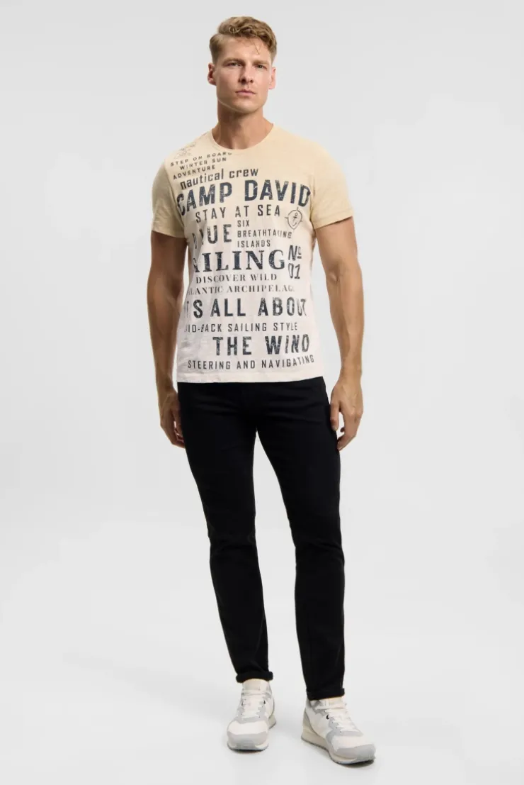 T-Shirt Dip Dye mit Wording Prints sea sand