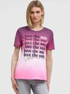 T-Shirt Dip Dye mit Wording Print vivid pink