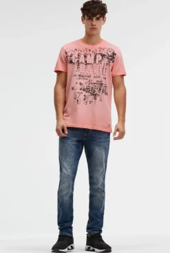 T-Shirt im Used Look mit Logo-Applikationen wild salmon | S