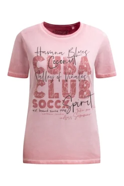 T-Shirt Inside Oil Dyed mit Cuba Print beachy red