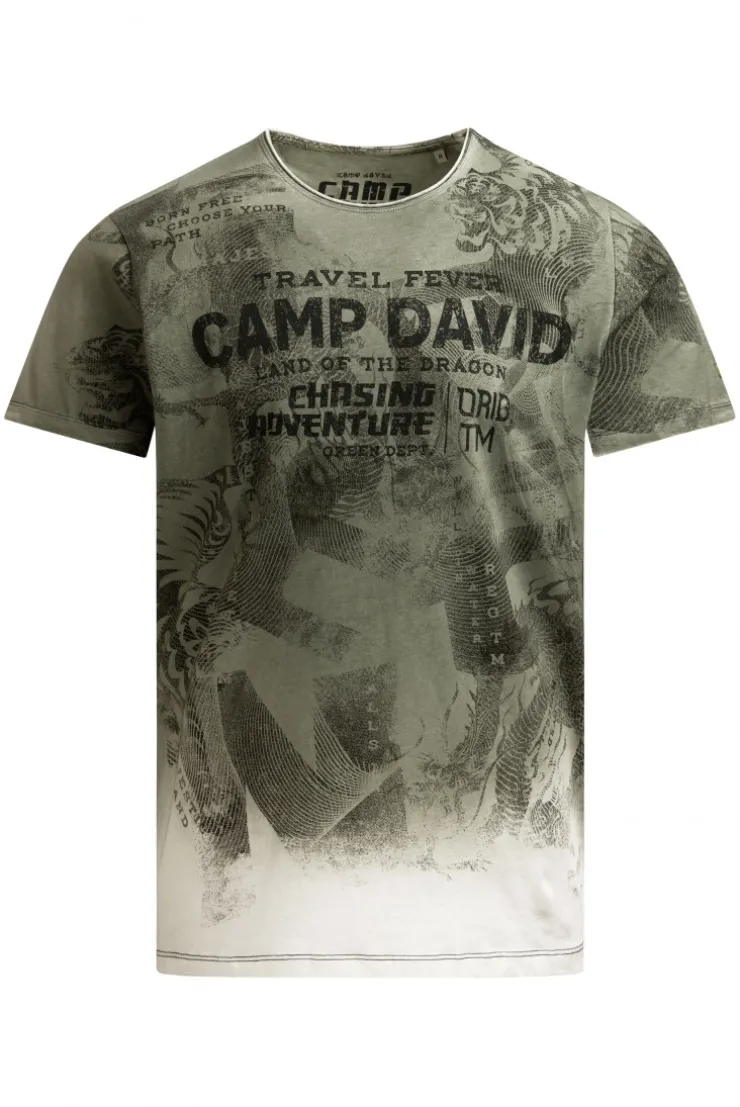 T-Shirt mit All Over Print und Spray -Wash -Effekt green olive