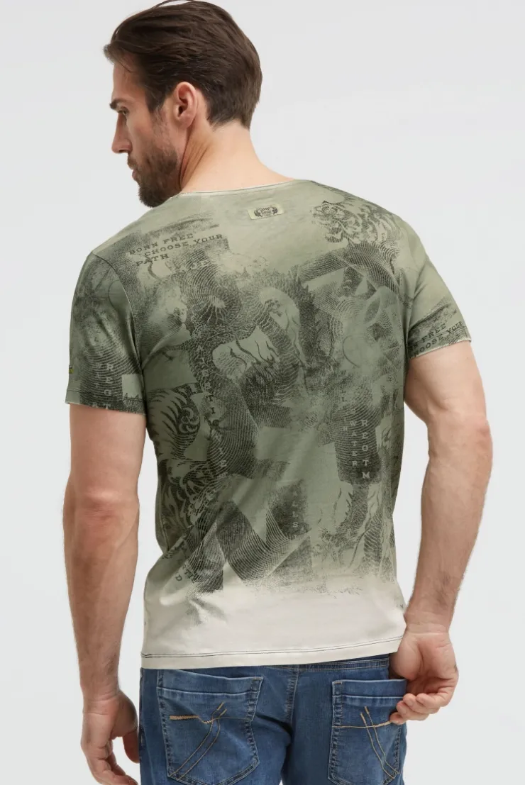 T-Shirt mit All Over Print und Spray -Wash -Effekt green olive