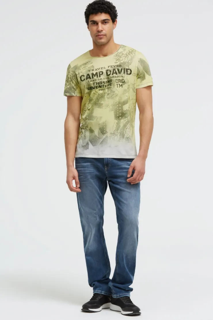 T-Shirt mit All Over Print und Spray-Wash-Effekt lemon juice