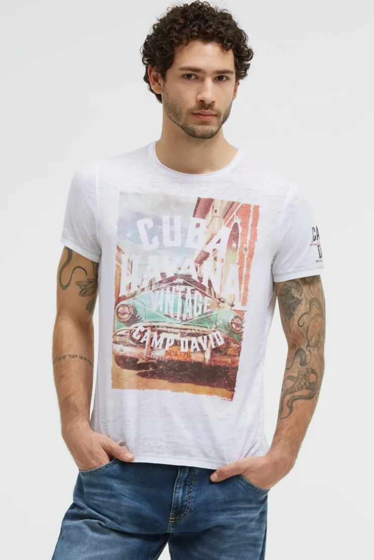 T-Shirt mit Ausbrenner-Effekten und Photoprint opticwhite