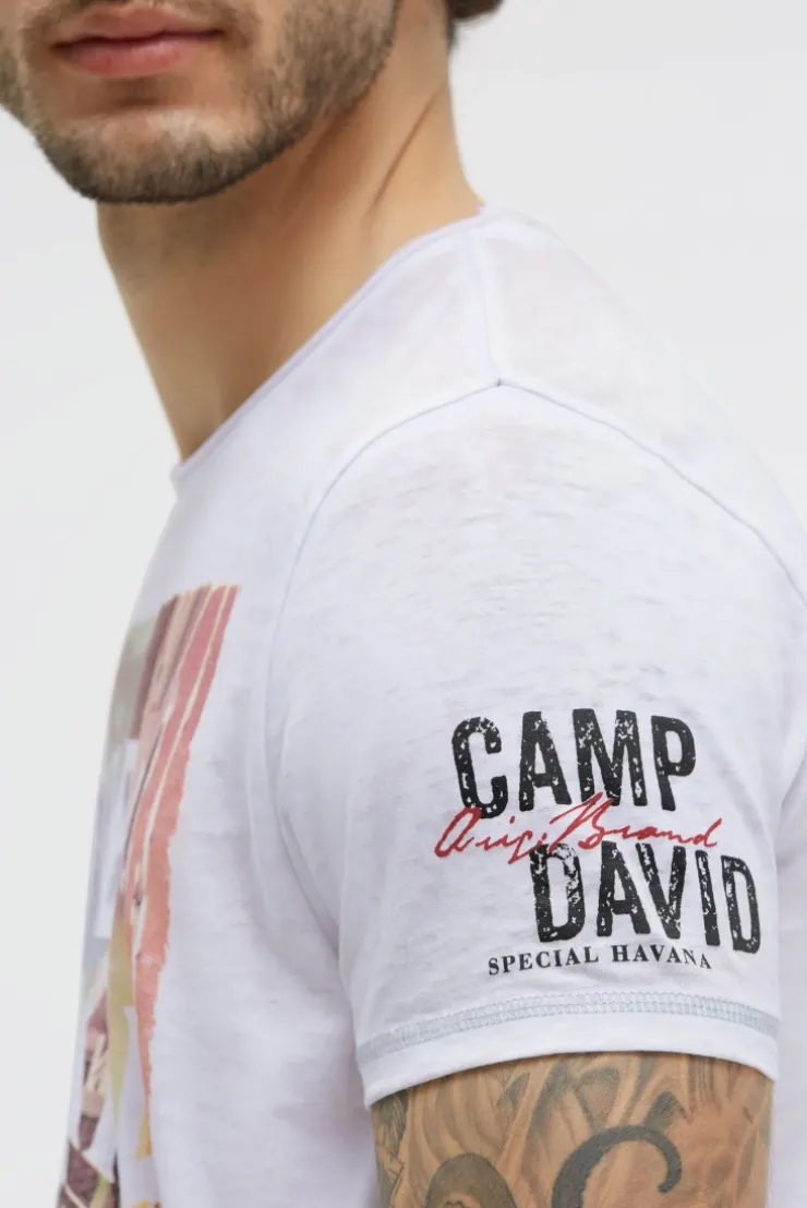 T-Shirt mit Ausbrenner-Effekten und Photoprint opticwhite