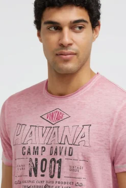T-Shirt mit Ausbrenner-Effekten und Artwork beachy red
