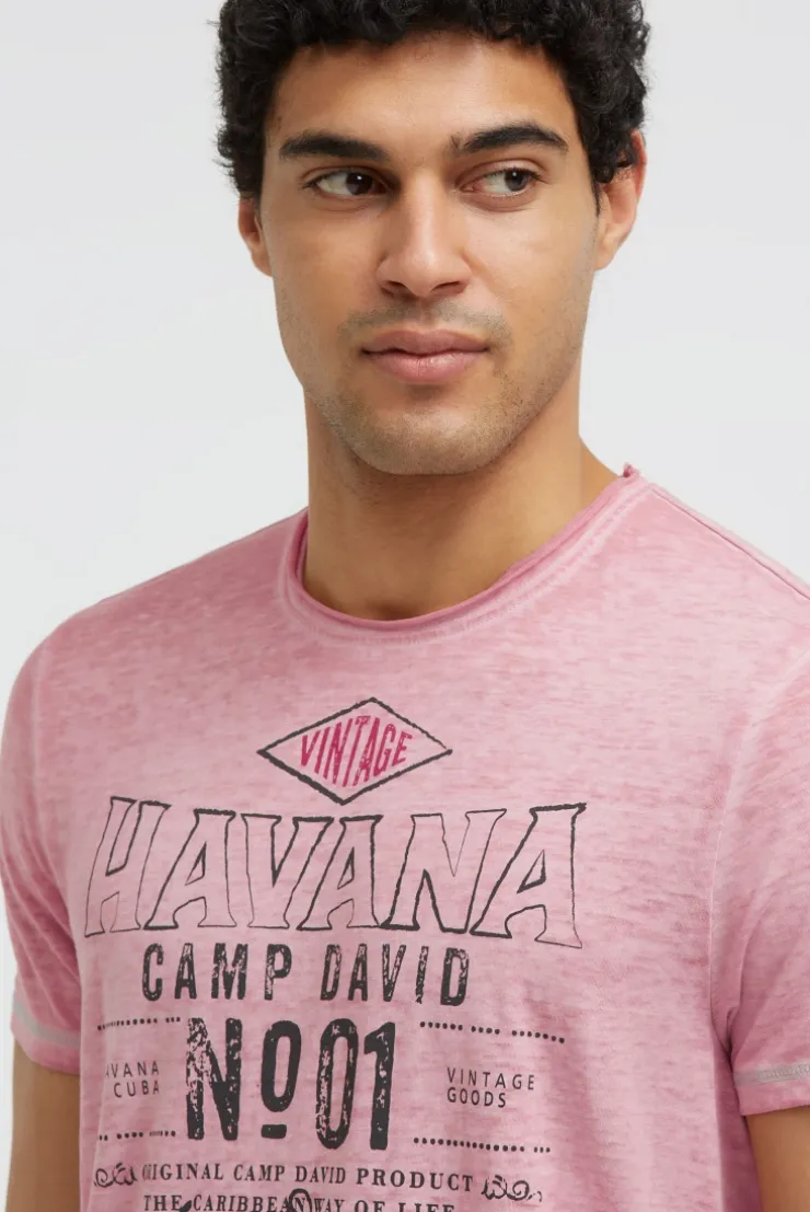 T-Shirt mit Ausbrenner-Effekten und Artwork beachy red