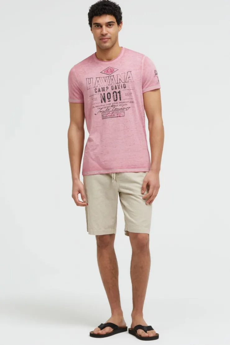 T-Shirt mit Ausbrenner-Effekten und Artwork beachy red