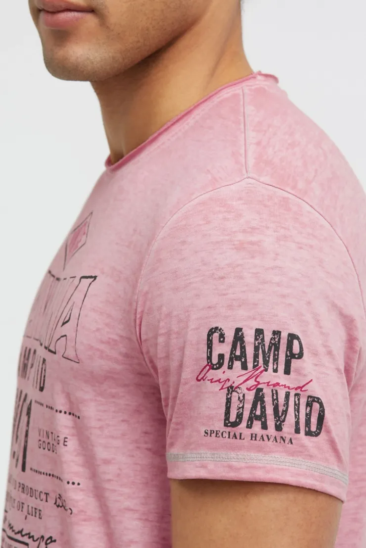 T-Shirt mit Ausbrenner-Effekten und Artwork beachy red